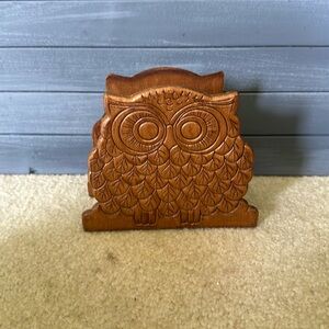 Vintage Wood Owl Napkin Holder 1970s Kitchen Decor
